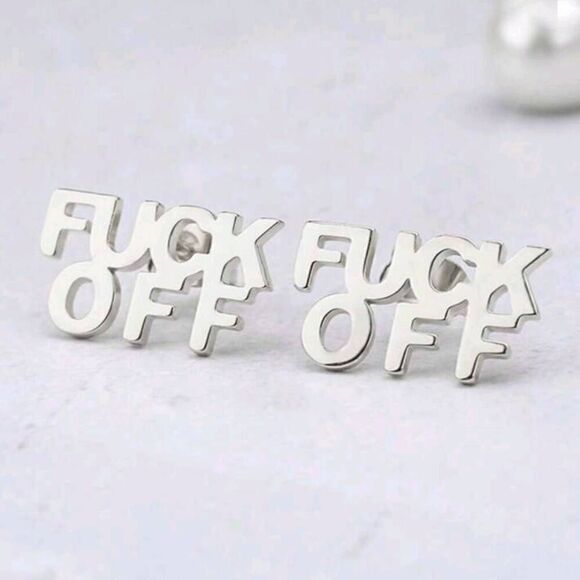 New, Punk Style Silver F**K O** Fashion Letter Stud Earrings - Picture 1 of 4